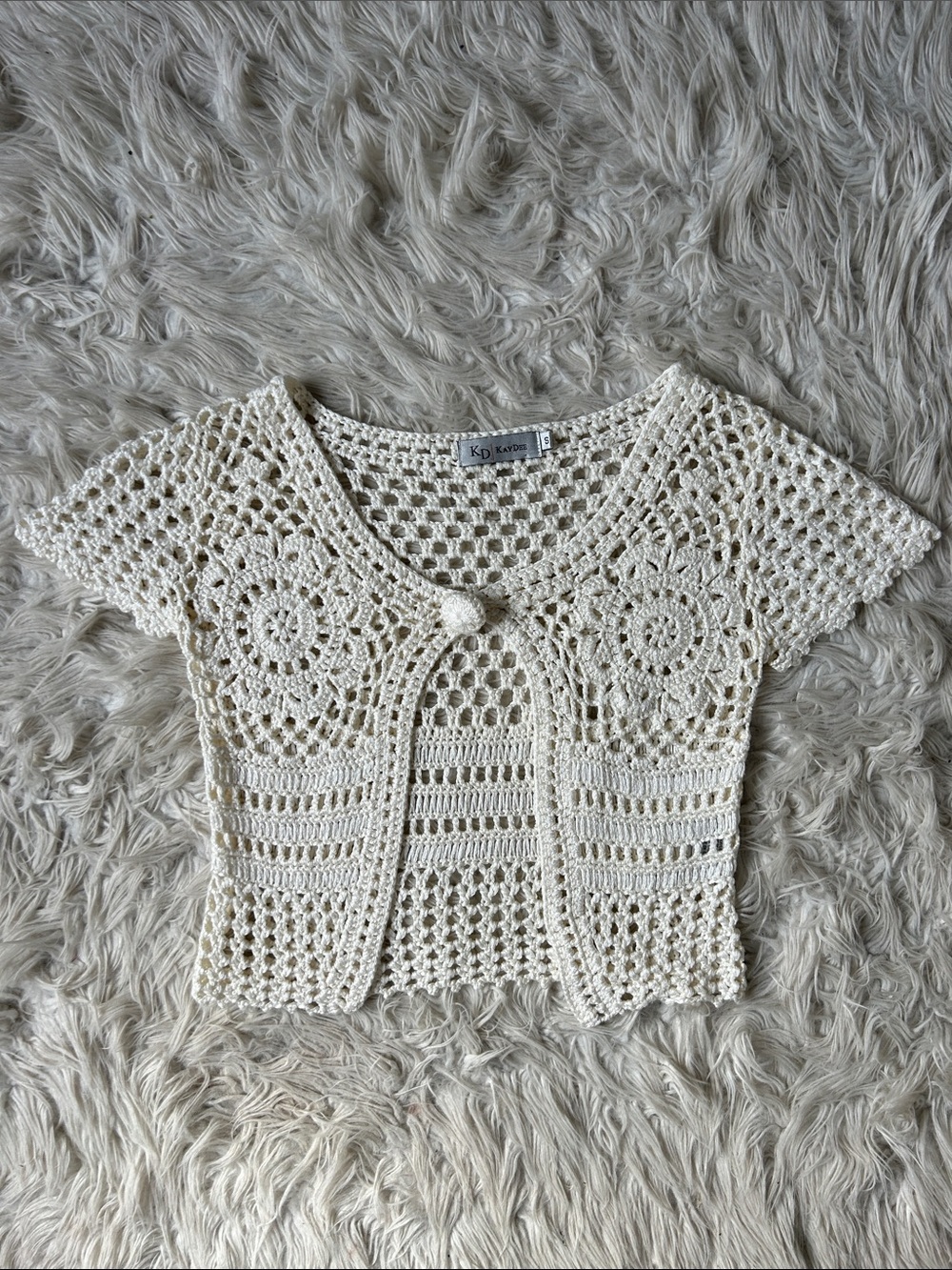 Vintage Coquette Cream Crochet Cardigan - Picture 4 of 6